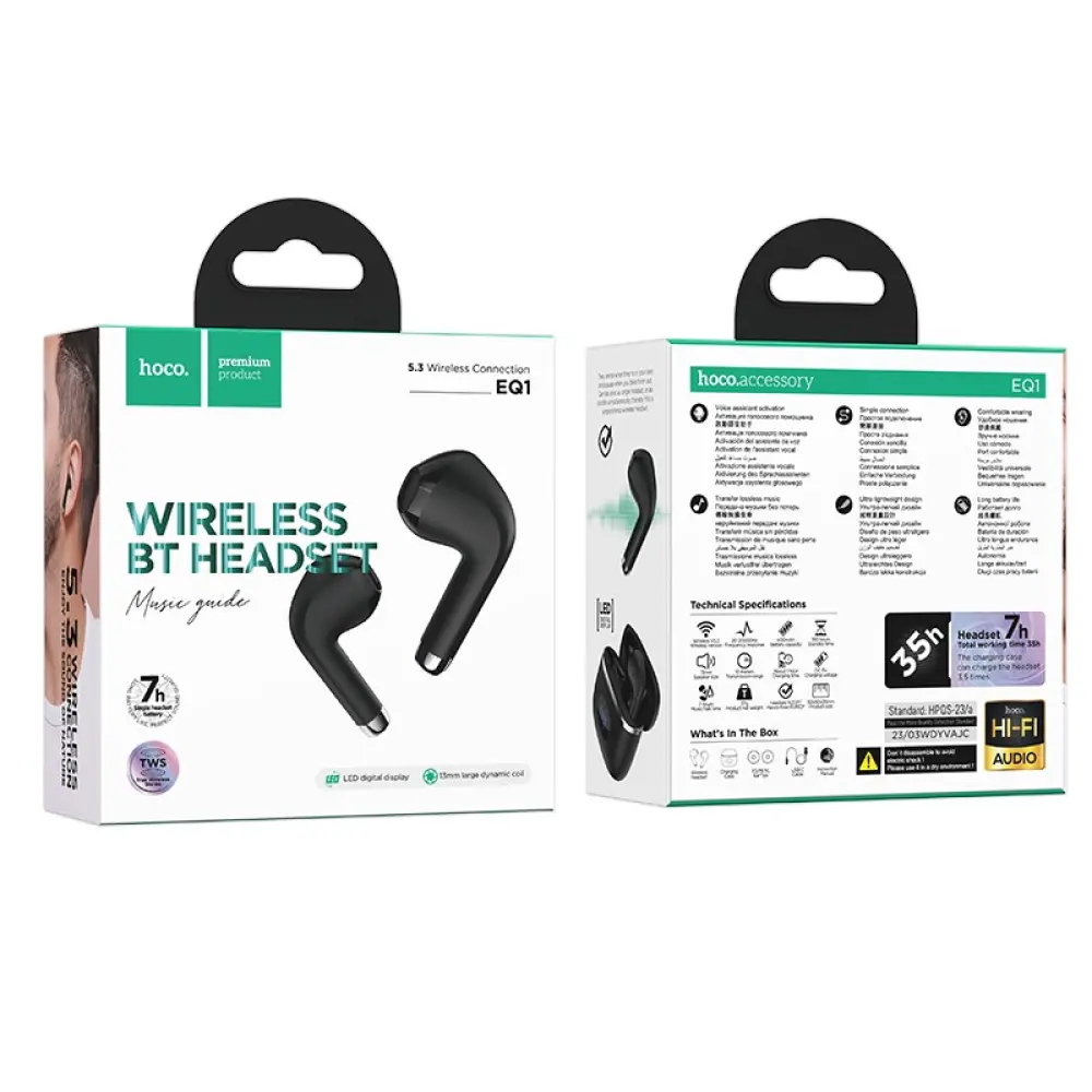 Wireless Headset Hoco EQ1 Music Guide TWS V5.3 με Πλήκτρο Ελέγχου Συμβατό με Siri και LED Ένδειξη Μαύρο - Image 2