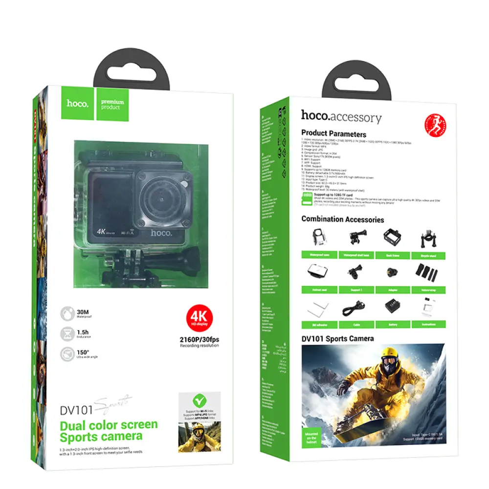 Sports Camera Hoco DV101 2160p/30fps 4K 30M Waterproof (με Θήκη) με Wifi - Image 4